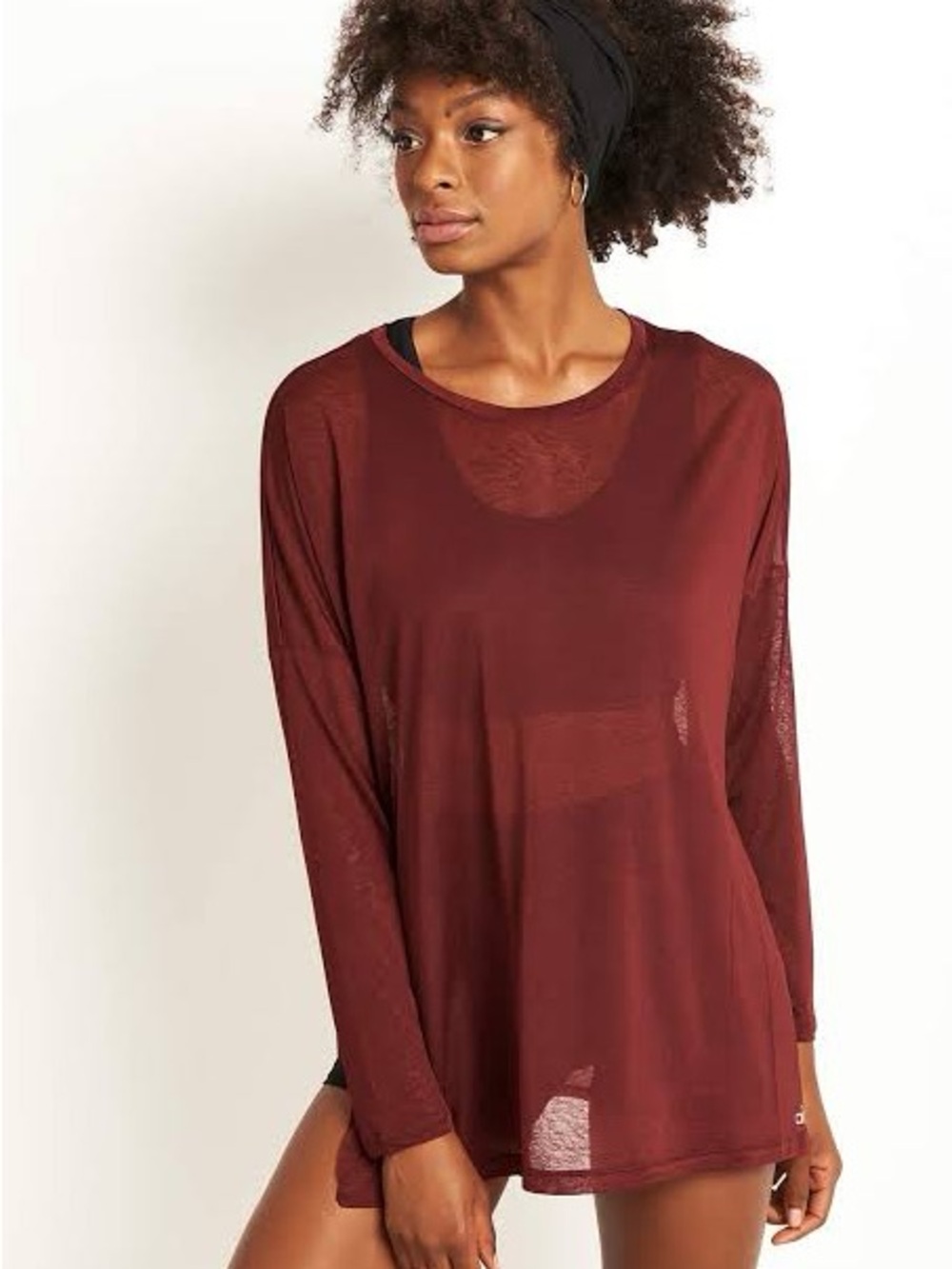 ALO Yoga Long Sleeve Sheer Top in Burgundy